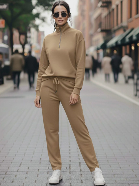 MACK JONNEY Women Solid Half Zipper Track Suit