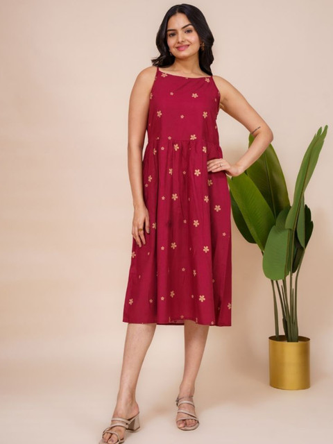 EKISHA Women Floral Printed Fit & Flare Cotton Dress