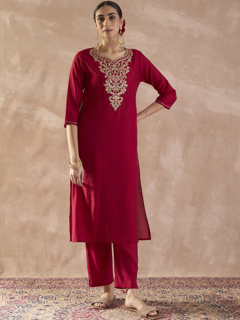 Indo Era Embroidered Round Neck Tunic With Trousers - Image 5