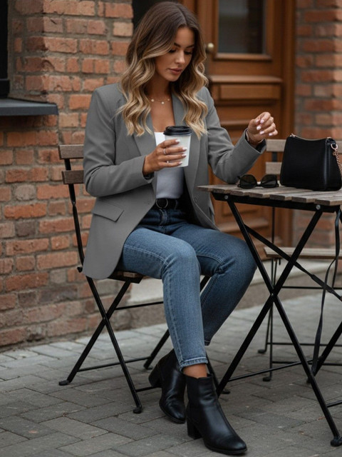 HERE&NOW Notched Lapel Long Sleeves Blazer