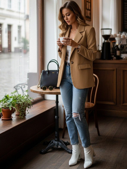 HERE&NOW Notched Lapel Single Breasted Long Sleeves Blazer