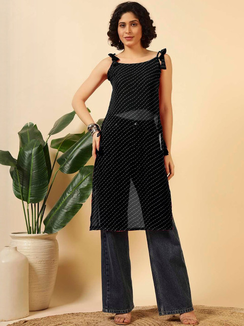 LIPS CROWN Women Striped Printed Shoulder Straps Sleeveless Kurti