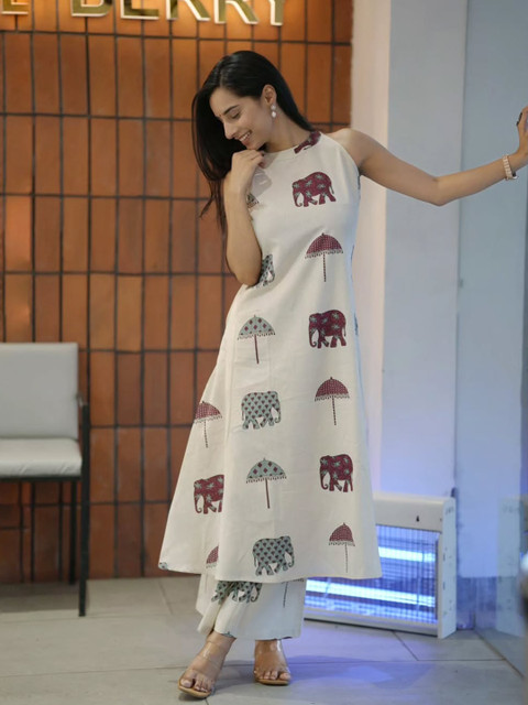 Aaghnya Women Ethnic Motifs Printed Regular Kurta with Palazzos