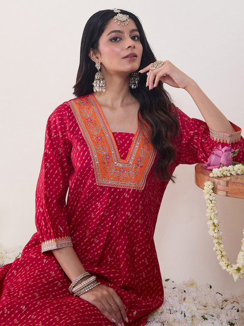 Indo Era Embroidered V-Neck Tunic With Trousers