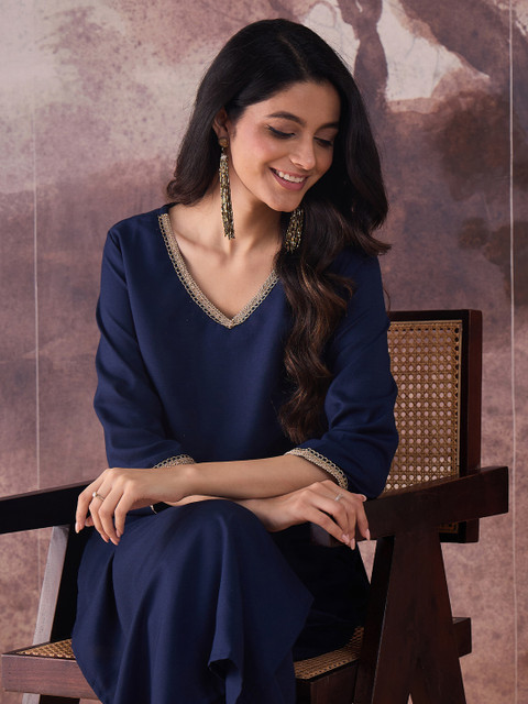 Indo Era V-Neck Top With Trousers