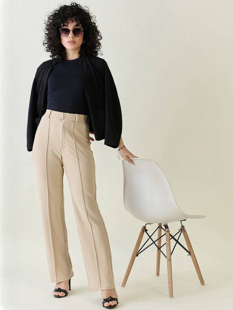 Kotty Women Relaxed Straight Leg Fit High-Rise Trousers
