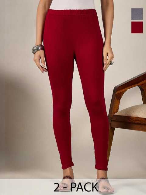 DIMPY GARMENTS Women Pack Of 2 Mid-Rise Pure Cotton Ankle-Length Leggings