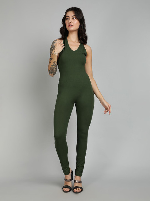 Kotty Cotton V-Neck Solid Basic Solid Jumpsuit