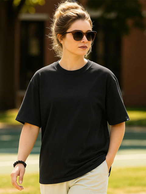 Bewakoof Heavy Duty Women Solid Round Neck Cotton Oversized T-shirt