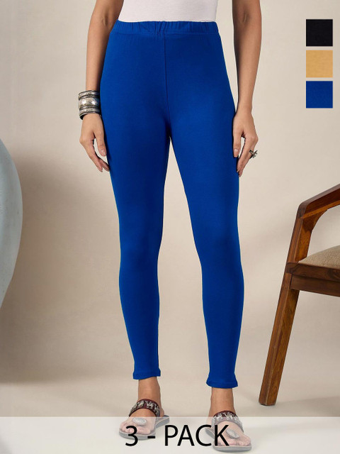 DIMPY GARMENTS Women Pack Of 3 Mid-Rise Pure Cotton Ankle-Length Leggings