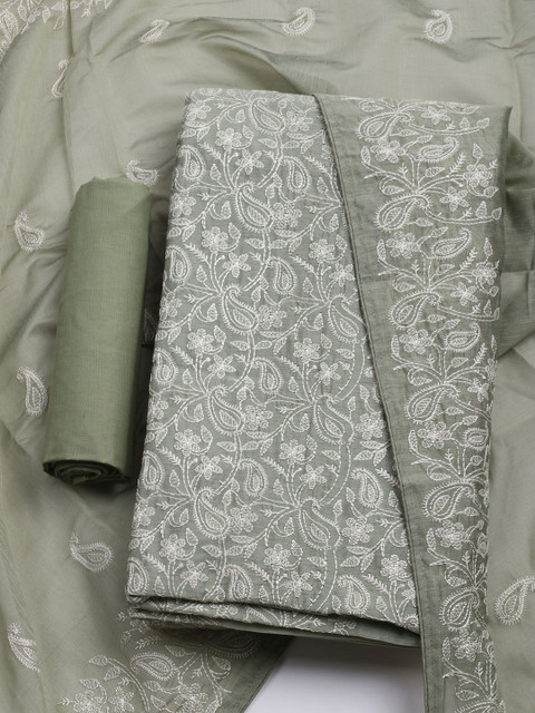 Meena Bazaar Paisley Embroidered Pure Cotton Unstitched Dress Material