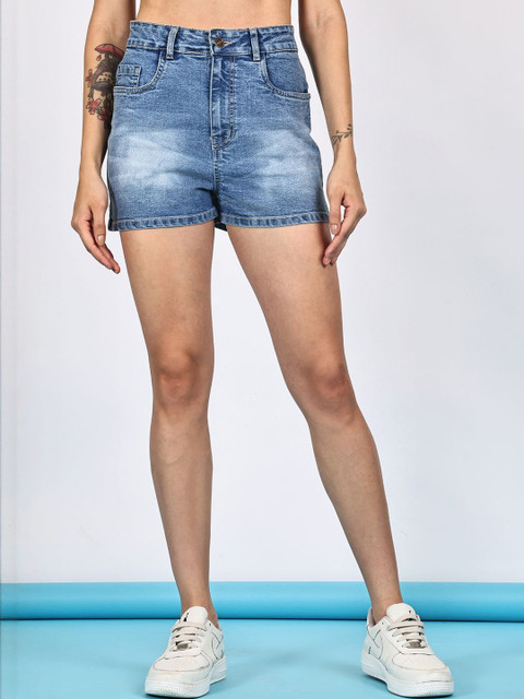 Mast & Harbour Women High-Rise Cotton Denim Shorts
