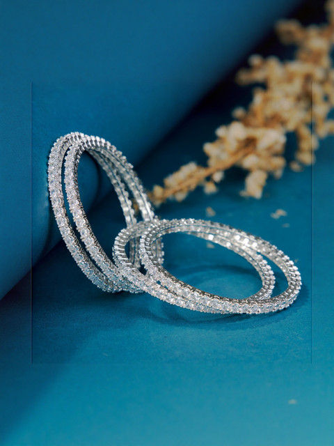 Opal Touch Women Set Of 4 Rhodium Plated American Diamond Studded Bangles