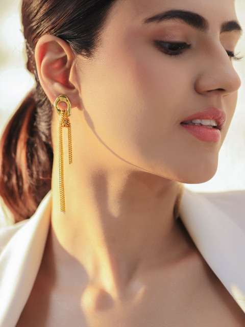 Rubans 18K Gold-Plated Tasselled Circular Shaped Drop Earrings