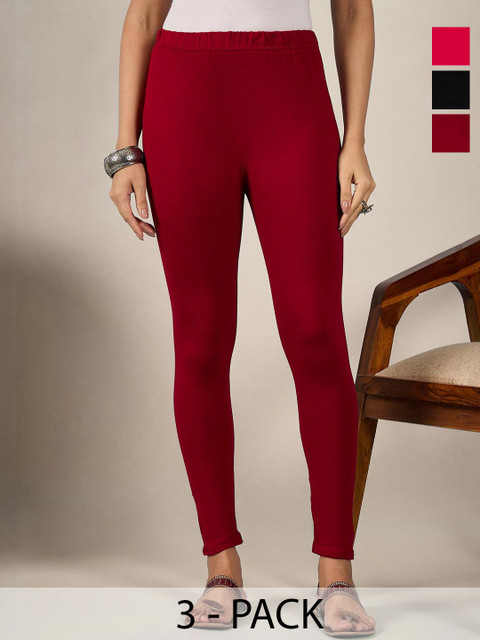 DIMPY GARMENTS Women Pack Of 3 Mid-Rise Pure Cotton Ankle-Length Leggings