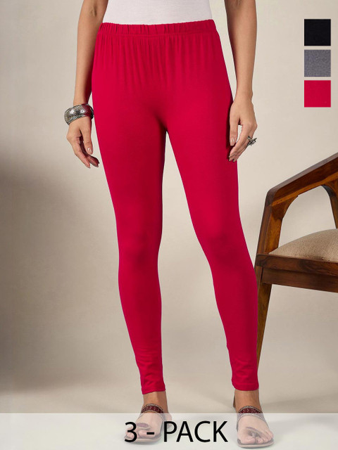 DIMPY GARMENTS Women Pack Of 3 Mid-Rise Pure Cotton Ankle-Length Leggings