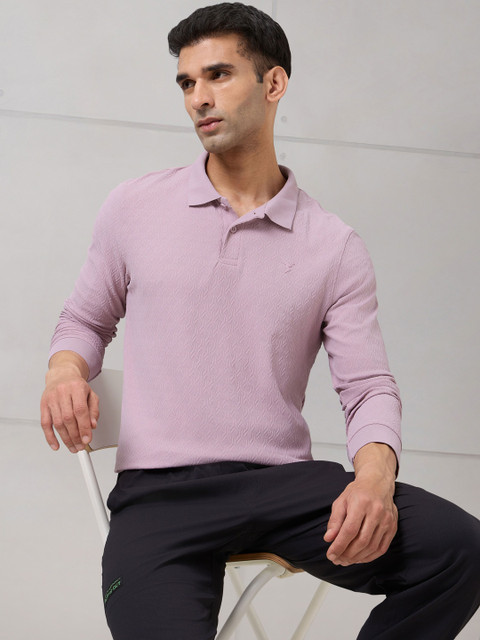 Technosport Men Self Design Polo Collar Anti Static Slim Fit T-shirt