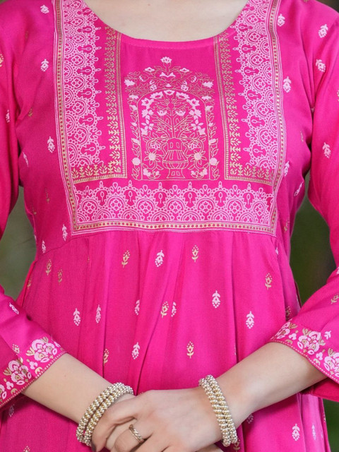 Koshiks Ethnic Motifs Printed Round Neck Tiered Anarkali Kurta - Image 2