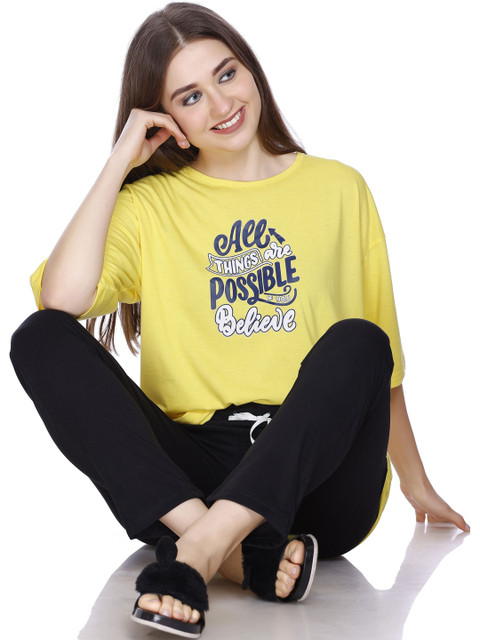 AMAHA FASHIONS Printed Round Neck Short Sleeves Lounge T-Shirt