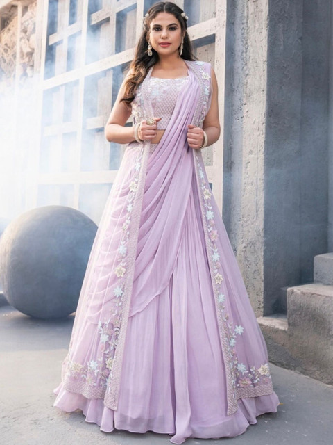 CHIKIRPOLO Embroidered Thread Work Sleeveless Semi-Stitched Lehenga & Blouse With Dupatta