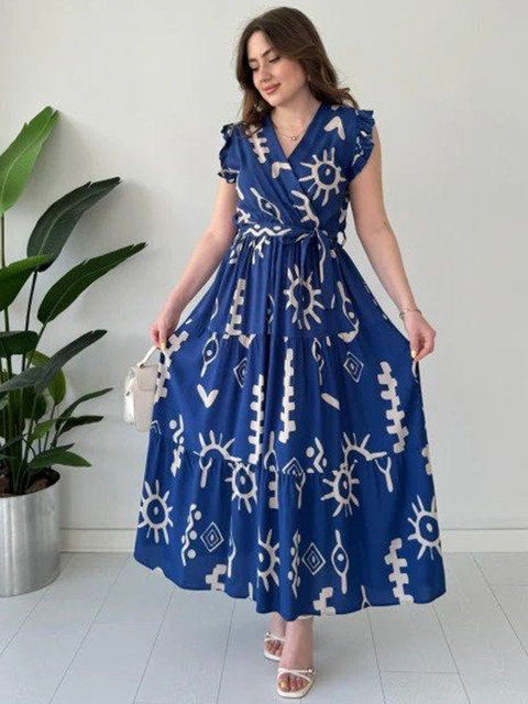 PIMU Print Flutter Sleeve Maxi Dress