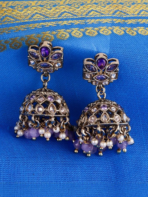 SALONI FASHION JEWELLERY Gold-Plated Kundan Studded Floral Shaped Jhumkas