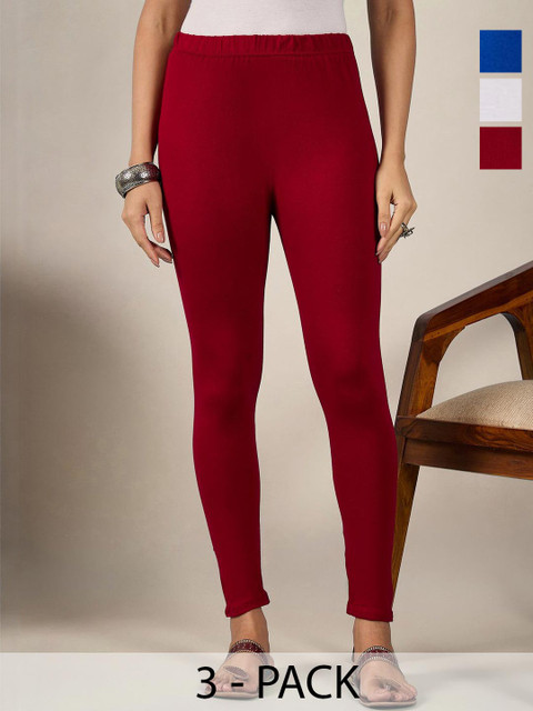 BUY NEW TREND Women Pack Of 3 Mid-Rise Pure Cotton Ankle-Length Leggings