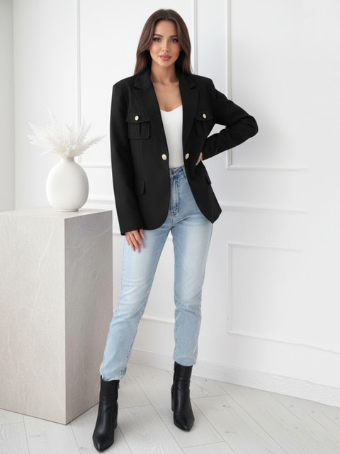 DressBerry Womens Casual Black Polyester Blazer