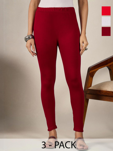 BUY NEW TREND Women Pack Of 3 Mid-Rise Pure Cotton Ankle-Length Leggings