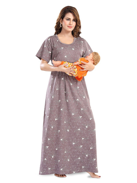 Fabme Women Floral Printed Maxi Nightdress