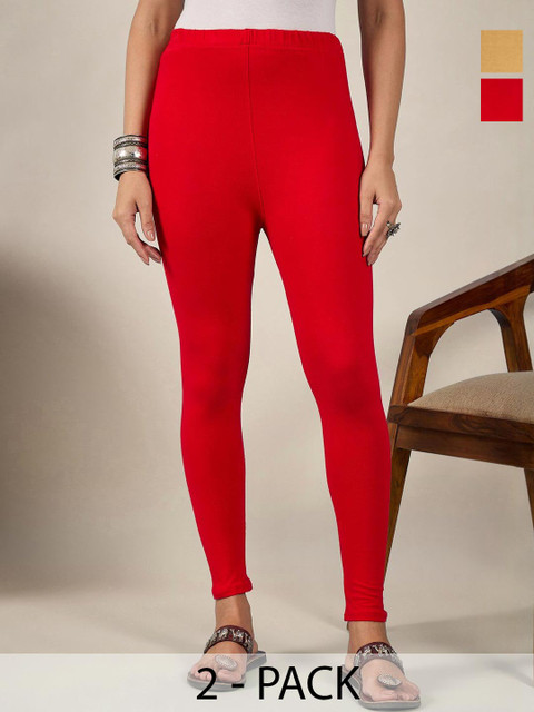 BUY NEW TREND Women Pack Of 2 Mid-Rise Pure Cotton Ankle-Length Leggings