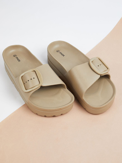 max Women Solid Sliders With Buckle Detail
