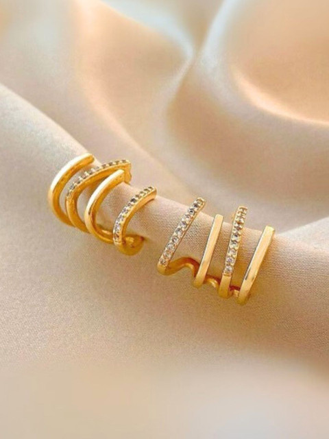 COOLWOOL Gold-Plated Artificial Stones Studded Korean Crescent Shaped Ear Cuff