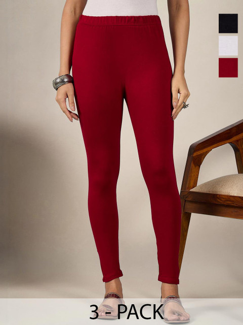 BUY NEW TREND Women Pack Of 3 Mid-Rise Pure Cotton Ankle-Length Leggings