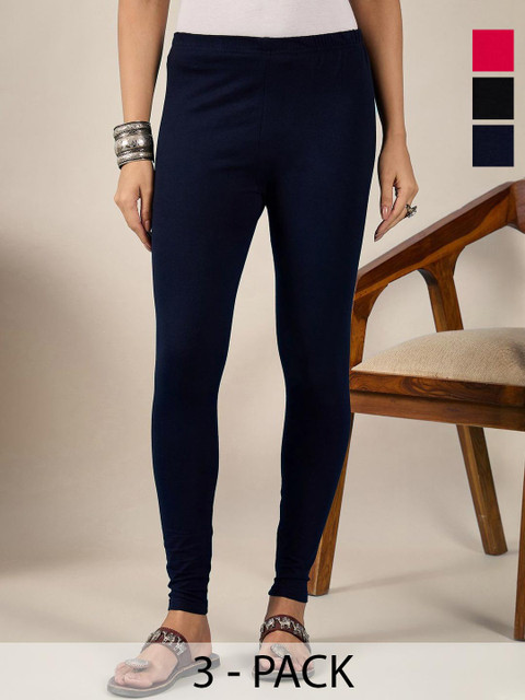 BUY NEW TREND Women Pack Of 3 Mid-Rise Pure Cotton Ankle-Length Leggings