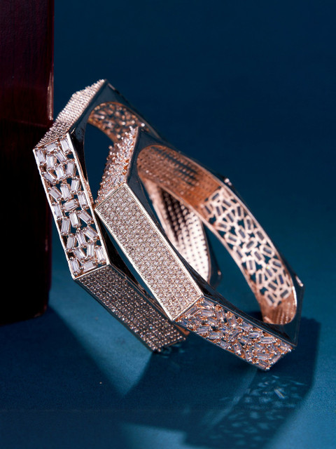 Opal Touch Set Of 2 Rose Gold-Plated American Diamond-Studded Bangle