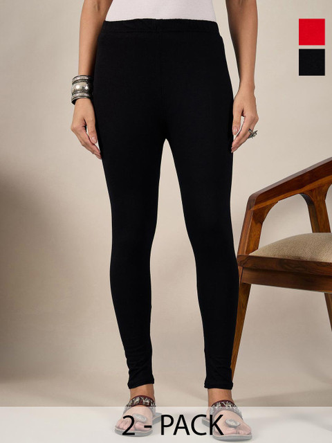 BUY NEW TREND Women Pack Of 2 Mid-Rise Pure Cotton Ankle-Length Leggings