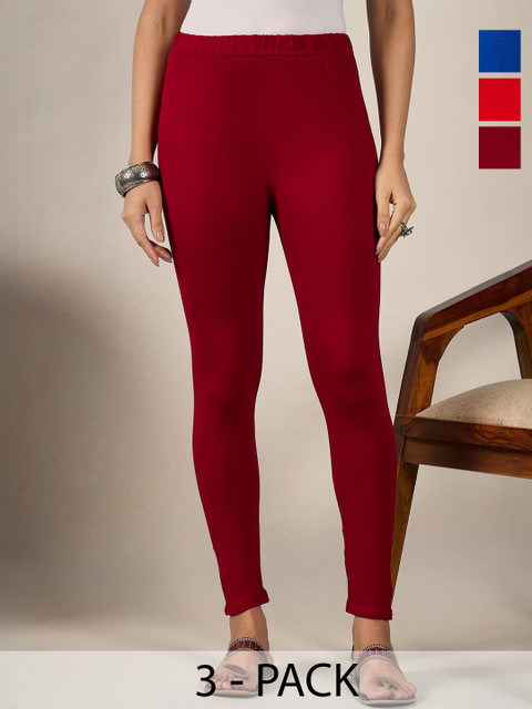 BUY NEW TREND Women Pack Of 3 Mid-Rise Pure Cotton Ankle-Length Leggings
