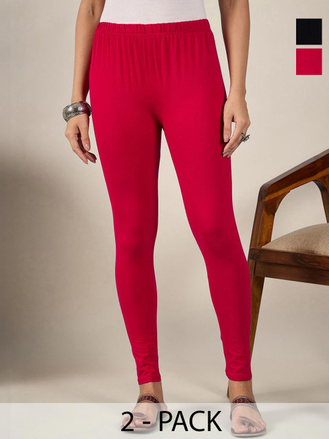BUY NEW TREND Women Pack Of 2 Mid-Rise Pure Cotton Ankle-Length Leggings