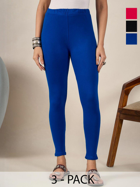 BUY NEW TREND Women Pack Of 3 Mid-Rise Pure Cotton Ankle-Length Leggings