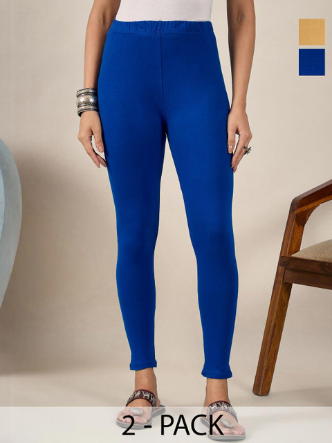 BUY NEW TREND Women Pack Of 2 Mid-Rise Pure Cotton Ankle-Length Leggings