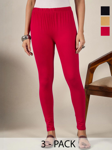 BUY NEW TREND Women Pack Of 3 Mid-Rise Pure Cotton Ankle-Length Leggings