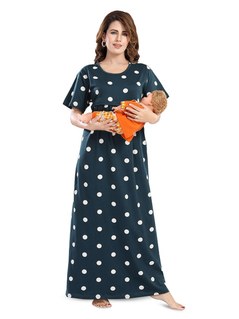 Fabme Printed Pre and Post Pregnancy Pure Cotton Nursing Nightdress