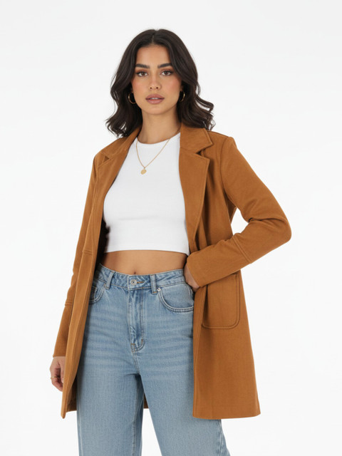 glitchez Notched Lapel Collar Suede Finish Overcoat