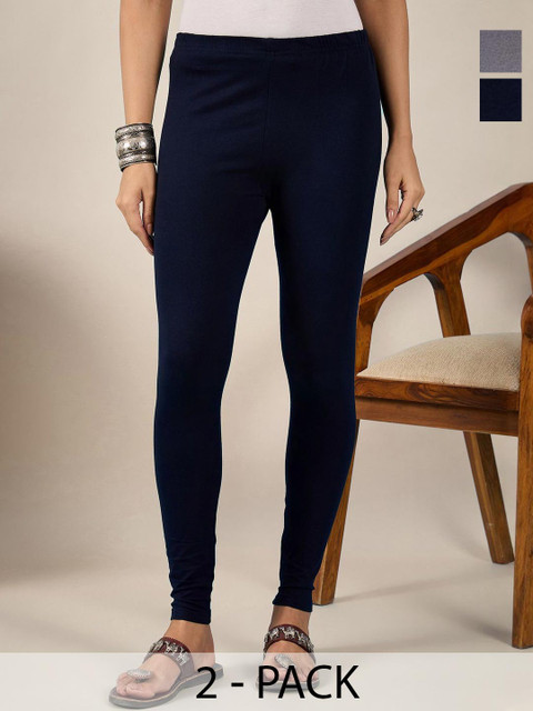 BUY NEW TREND Women Pack Of 2 Mid-Rise Pure Cotton Ankle-Length Leggings