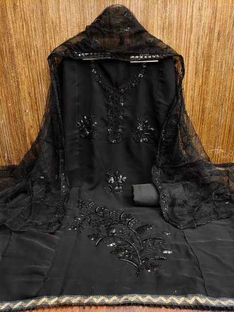 DWARKAPURI FASHION Embroidered Thread Work Georgette Unstitched Dress Material