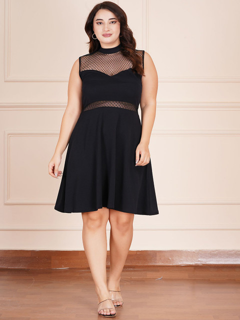 AMEEZA Plus Size Mock Neck Fit & Flare Dress