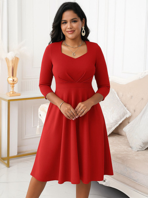 AMEEZA Women Sweetheart Neck Crepe Fit & Flare Dress