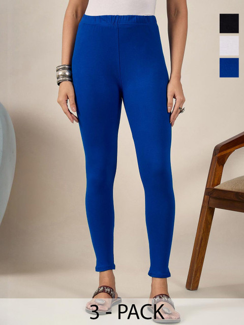 BUY NEW TREND Pack Of 3 Women Mid-Rise Pure Cotton Ankle-Length Leggings