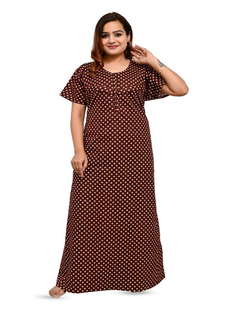 ANKONA Printed Round Neck Pure Cotton Maxi Nightdress